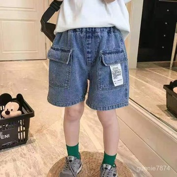 中大童短褲 兒童運動褲 休閒短褲 五分短褲 夏天褲子 童褲男童牛仔短褲夏裝童裝中大童休閒五分褲時尚兒童男孩夏季褲子 AJ