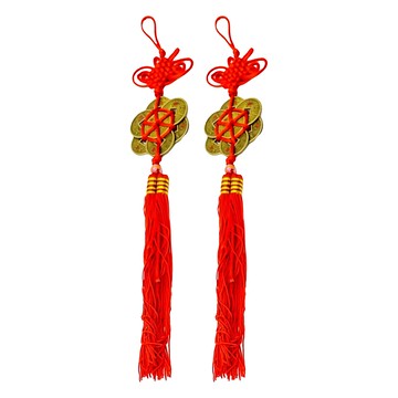 馥瑰馨盛 出入平安十帝錢掛件 (Set 2個) 總長32cm 銅幣直徑約2.3cm  紅