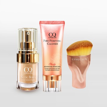 【粉刺抽離】CQ思珂 全能極淨玫瑰潔顏乳+ 天生美肌恆霧粉底 送「玫瑰金油漆粉底刷」