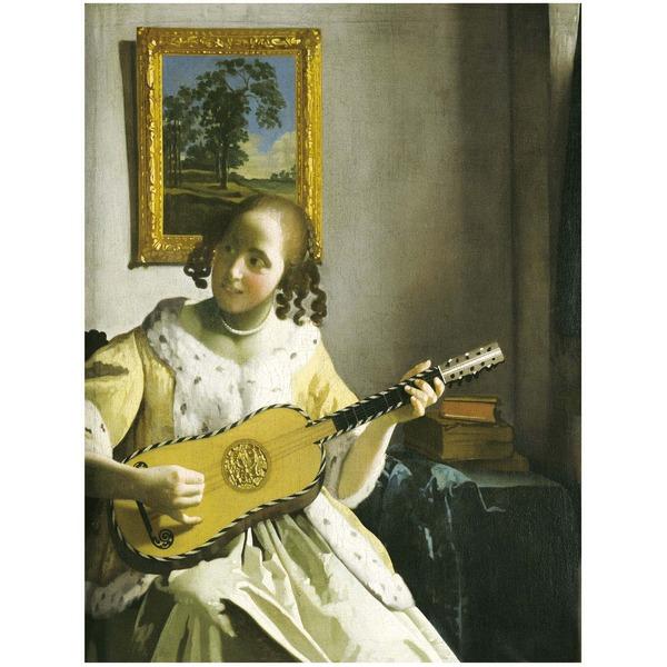 〔フェルメールの代表作〕謎多き画家 鮮やかな青色 ヨハネス・フェルメール（Johannes Vermeer）F6号 ギターを弾く女