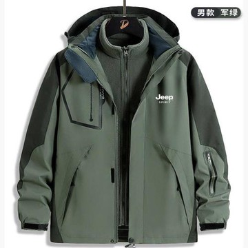 JEEPSPIRIT吉普三合一可拆卸沖鋒衣戶外防風防水加絨加厚男士外套