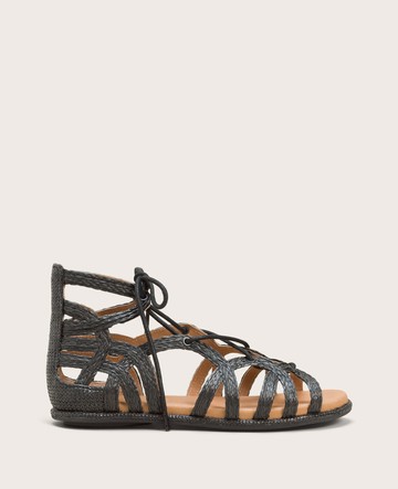 Gentle Souls- Break My Heart Gladiator Sandal in Black Raffia, Size: 5 by Kenneth Cole