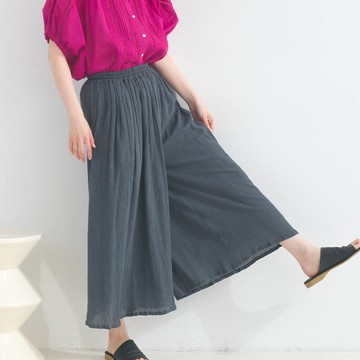 日本 Lupilien - 100%印度棉 輕盈飄逸寬褲-炭灰
