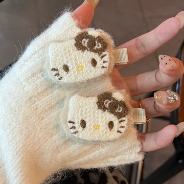 劉海夾 側邊夾🎀 美拉德咖色Kitty毛絨發夾少女心碎發劉海夾發卡小眾發卡側邊夾