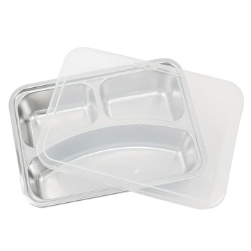 優得 #304不鏽鋼耐高溫 三格 餐盤附蓋  銀色  245 x 175 x 42.5mm  1個