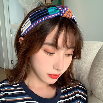 復古名族風中間打結發箍針織條紋拼色外出頭箍頭飾百搭超仙女1入