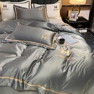 北歐風輕奢冰絲床上四件套夏季水洗真絲裸睡被套床單歐式高檔床笠