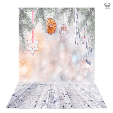 Andoer K-10250 1.5 * 2m 攝影背景布寫真布 數位列印 耶誕 木板地 圖案