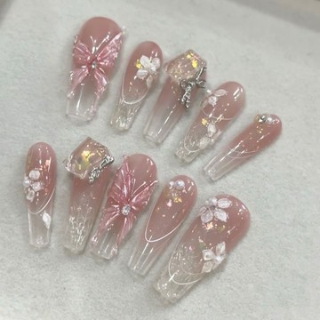 😍小紅書爆款😍【蝴蝶琉璃】氣質純慾風腮紅漸變顯白純手工可拆卸穿戴甲甲裸色穿戴甲