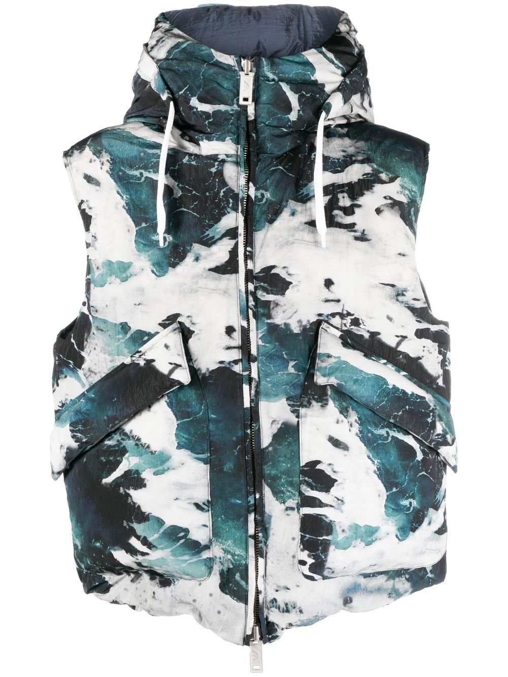 Emporio Armani - marble-pattern reversible gilet - men - Polyamide/Polyamide/Goose Down - 46 - Grey