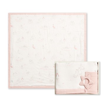 奇哥 - 比得兔天絲泡泡紗雙面被安撫禮盒 100x100cm 2色選擇(被子+固齒器 寶寶新生兒禮 彌月禮 嬰兒禮盒)...
