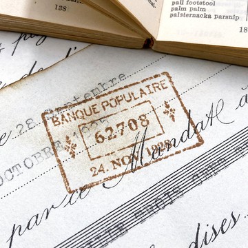 復古方形木頭印章-BANQUE POPULAIRE