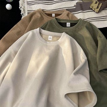 【高質量】素面麂皮絨短袖上衣300g重磅短T 素T短袖T恤男女美式上衣Oversize寬鬆美式復古大尺碼上衣 Z
