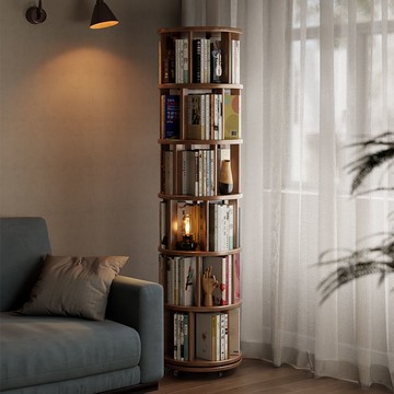 尚馨閣實木旋轉書架360度書柜可移動家用客廳兒童繪本落地置物架【益三和】可開發票