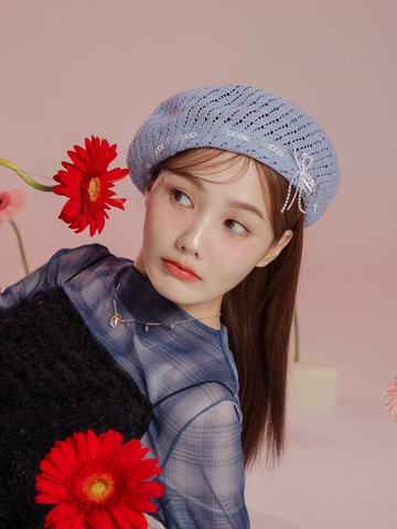 白日夢小說。MUCHAT手作蝶結花朵編織貝蕾帽