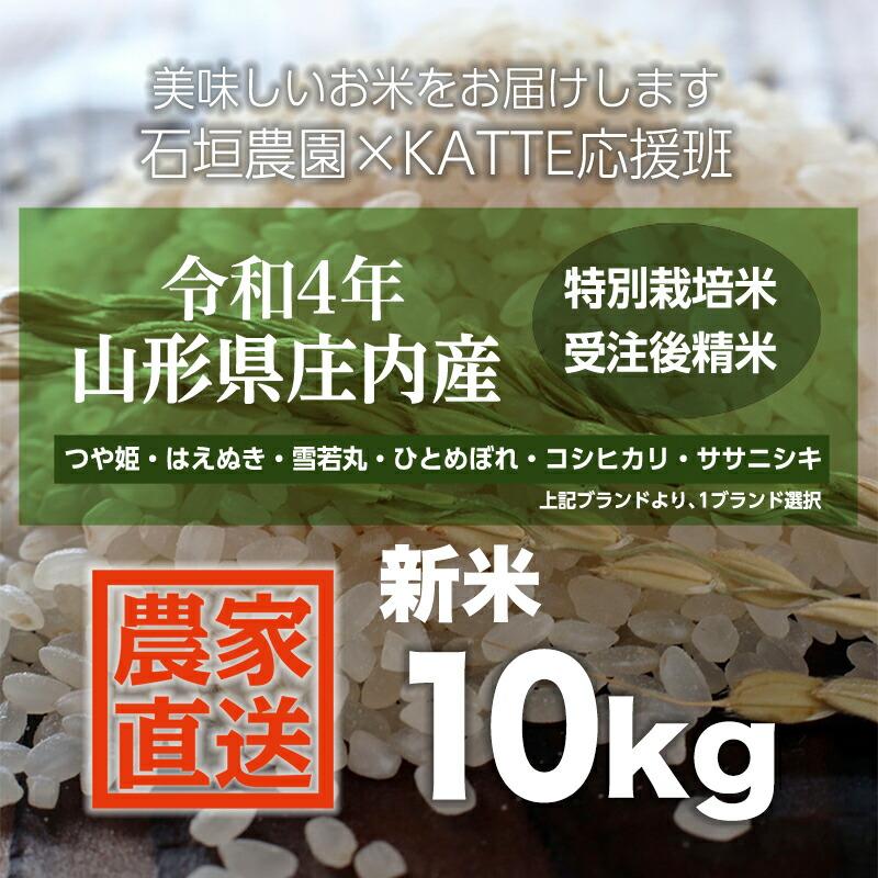 新米 10kg お米 山形県庄内産 令和5年度産 受注後精米 つや姫 はえぬき 雪若丸 ひとめぼれ コシヒカリ ササニシキ 特別栽培農法 正規取扱店 石垣農園 当日精米