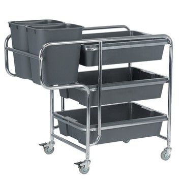 白云不銹鋼手推餐盤收集車酒店餐具收碗車餐廳飯店三層加厚餐盤車[DD160110]