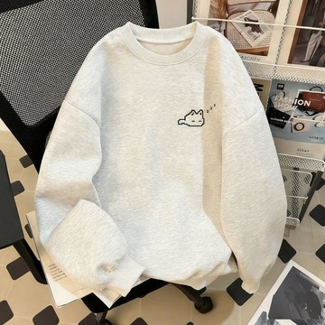【臺灣出貨】美式重磅潮牌秋冬休閒卡通困困小貓印花男女中性寬鬆百搭戶外服裝男生運動上衣上衣薄款長袖