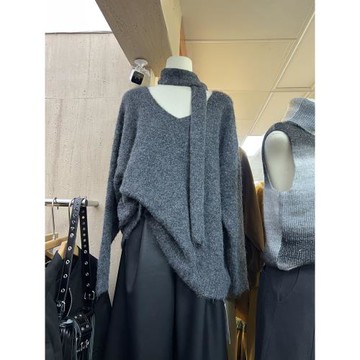 春夏韓版休閑針織慵懶風時尚韓國東大門百搭顯瘦V領毛衣配圍巾女