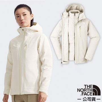 【The North Face】女 DRYVENT 兩件式防風防水透濕保暖連帽外套.夾克_89Y7-QLI 沙丘白