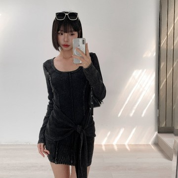【Aa.chic】歐美圓領做舊綁帶連身裙(單一色).女裝/歐美/圓領/連身/洋裝/水洗/復古/穿搭【C060963】