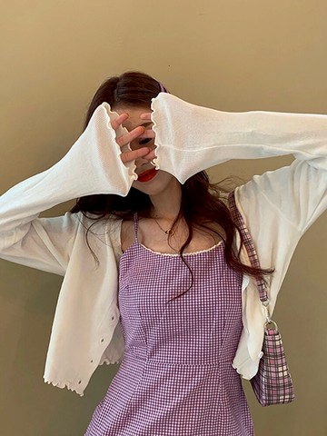 白色針織開衫短款女春夏款薄款防曬披肩外套上衣bm針織衫外搭