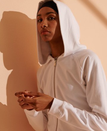 Superdry Women's Women's Cult Studios Organic Cotton Zip Hoodie White / Optic - Size: 14 Size: 10
