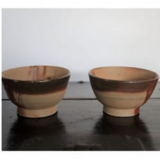 あんじ窯 陶 井口の備前緋襷湯呑碗(朝顔型)ペア 口径10cm 高さ5.5cm 1セット