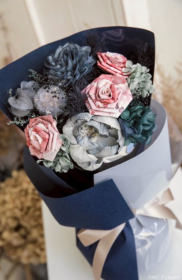 藍色花束/鈔票花束/小花束/有錢花/錢花束/生日禮物/賀禮/紙鈔花