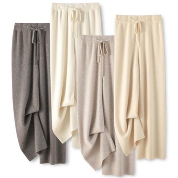 2025新款100%純羊毛針織直筒褲女休閑小個子闊腿褲羊絨垂感長褲