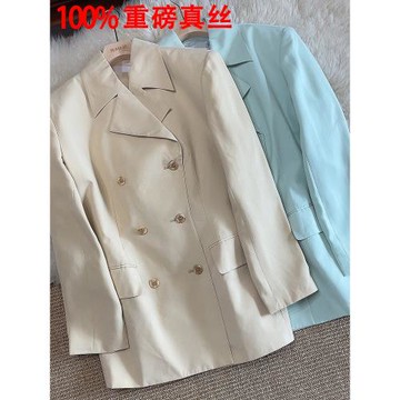 40姆米真絲西裝外套女修身顯瘦長袖雙排扣重磅桑蠶絲西服洋氣外貿