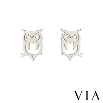 【VIA】動物系列 時尚貓頭鷹造型白鋼耳釘 造型耳釘 鋼色