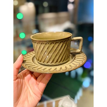 復古粗陶美式咖啡杯子精致小眾設計感純色拿鐵斜紋下午茶陶瓷杯碟