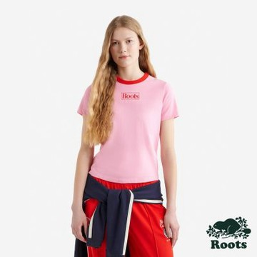 Roots 女裝- ROOTS ATHLETICS 短袖上衣-蜜桃粉