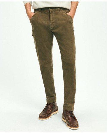 Brooks Brothers Men's Slim Fit Stretch Cotton Corduroy Carpenter Pants | Olive | Size 42 32