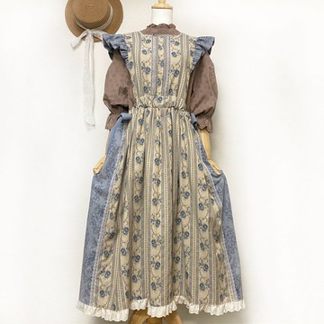 復古田園風圍裙式連身洋裝