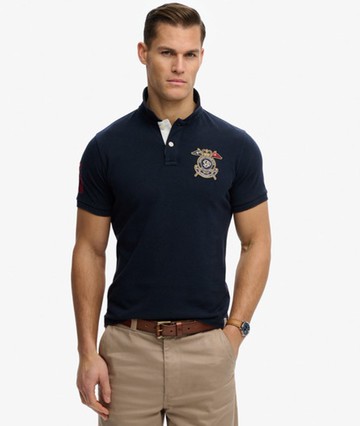 Superdry Men's Crest Polo Top Navy Size: S