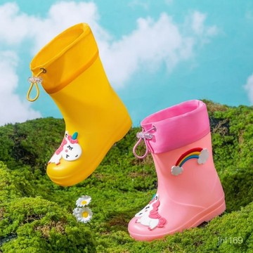 💕臺灣出貨💕兒童雨鞋鬆緊男童卡通雨靴女孩中童小學生水鞋束口寶寶2-7嵗防滑 AT6O