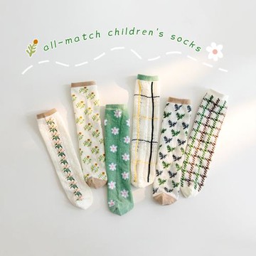 女童襪子夏季薄款兒童網眼中筒襪韓系碎花女孩寶寶長筒堆堆襪夏天