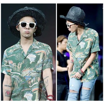 GD權志龍INS同款古巴領沙灘短袖花襯衫男女夏季夏威夷WACKO襯衣