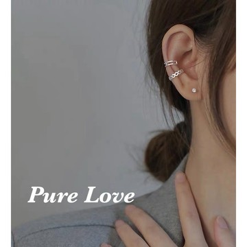 Pure Love樂芙 /正韓 【E0999】韓系簡約幾何菱形鏈條耳夾 耳骨夾(無耳洞)二個一組 / 銀