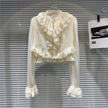 網紅同款2026春季新款法式小香風褶皺花邊領氣質名媛雪紡襯衫襯衣