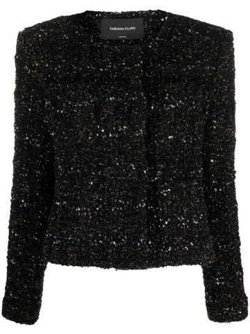 Fabiana Filippi - collarless tweed jacket - women - Acrylic (Fiber)/Polyester - 38 - Black