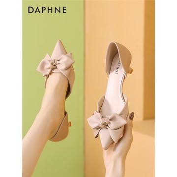 達芙妮高跟鞋女細跟2024年爆款春宴會蝴蝶結法式少女女士中空單鞋
