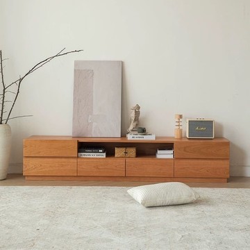 免運 電視櫃 日式電視櫃  實木櫻桃木日式北歐電視柜落地式小戶型客廳收納簡約儲物柜抽屜 可開發票 全館八折 工廠現貨直銷 新品特價 h9029