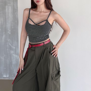 【DOMISS自訂】設計感條紋背心-2色 帶胸墊背心(現貨)