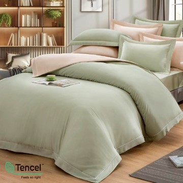 兩用被床包組/天絲棉(夢幻天絲LF纖維+純棉)/2438慵懶撞色系(多色可選)