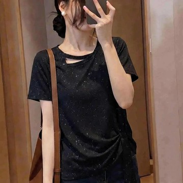 【JK極客】【人棉260克/撒銀】大碼撒金夏短袖新款顯瘦T恤不規則下襬