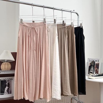 設計感時尚百搭系帶高腰顯瘦百褶褲垂感闊腿褲休閑褲長褲女夏季