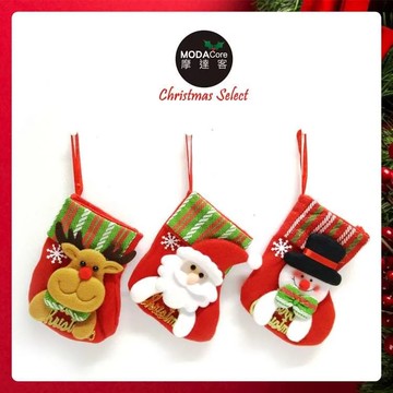 【預購】【摩達客】7.5吋條紋玩偶小聖誕襪吊飾三入組（下單後5個工作天出貨） _廠商直送